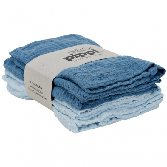 Pippi luierdoeken Diapers junior 65 x 65 cm katoen blauw 4 stuks