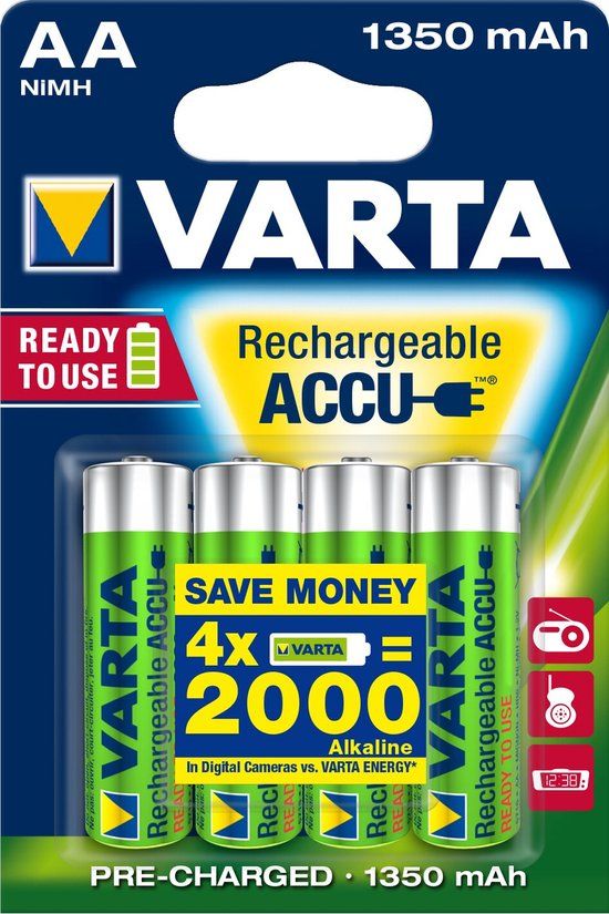 Varta Ready2Use AA 1350mAh NiMH Oplaadbare Batterijen - 4 stuks