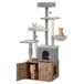 Garvee 3-in-1 kattenbakmeubel, krabpaal met meerdere niveaus met hangmat, planken en groot appartement, modern design voor binnen, geschikt voor grote katten, retro bruin