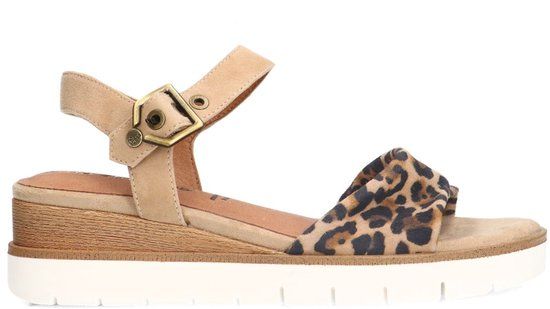 No Stress Dames Beige Suède Sandalen met Leopard Details - Maat 38