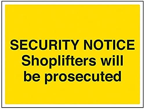 V Safety VSafety 6E022BF-R "Shoplifters worden vervolgd" waarschuwingsbord, stijf plastic, landschap, 400 mm x 300 mm, zwart/geel