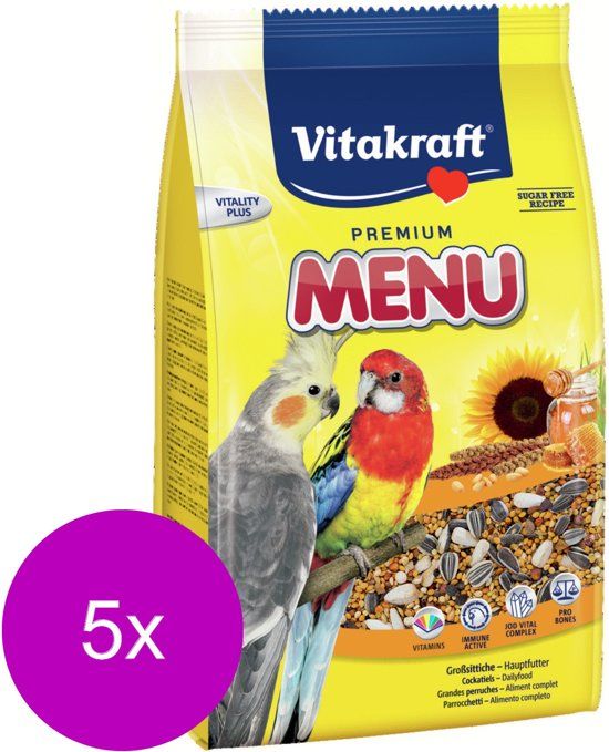 VITAKRAFT Valkparkieten Premium Menu - Vogelvoer - 5 x 1 kg