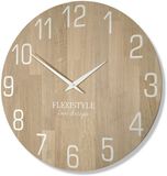 FLEXISTYLE Wandklok natuur diameter houtlook 100% eiken, hout modern, woonkamer, zonder tikkende geluiden ... (50cm, wit)