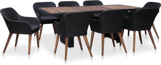vidaXL 9-delige Tuinset met kussens poly rattan zwart