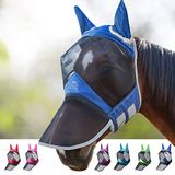 Harrison Howard CareMaster Pro Lichtgevend paardenvliegmasker, grote oogruimte, lange neus met oren, UV-bescherming voor paard, aquamarijn (L; volledige grootte)