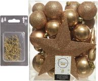Decoris Kerstballen Set 33x - 5, 6 en 8 cm - camel bruin - inclusief ster piek - onbreekbaar