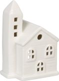 Merkloos Relaxdays waxinelichthouder huisje, kerk, lichthuisje voor 1 theelichtje, HxBxD: 13,5 x 10 x 7 cm, kerst, porselein, wit