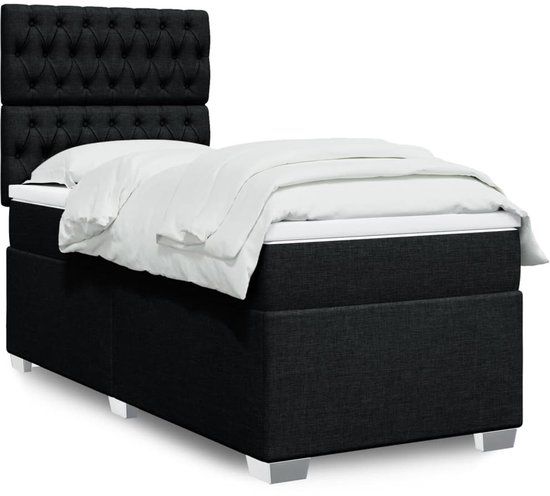 vidaXL Boxspring met matras stof zwart 80x200 cm