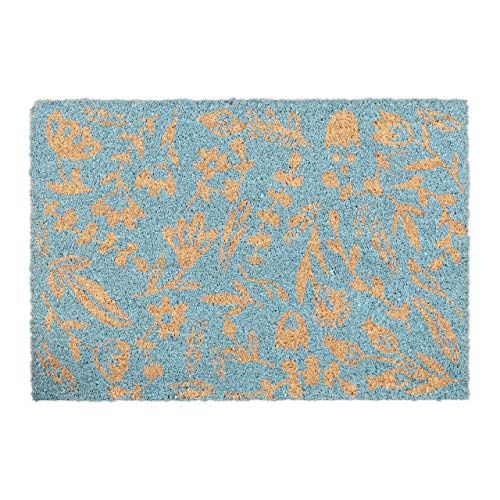 Relaxdays Deurmat - Kokos - Bloemen Print - 40 x 60 cm - Blauw/Natuur