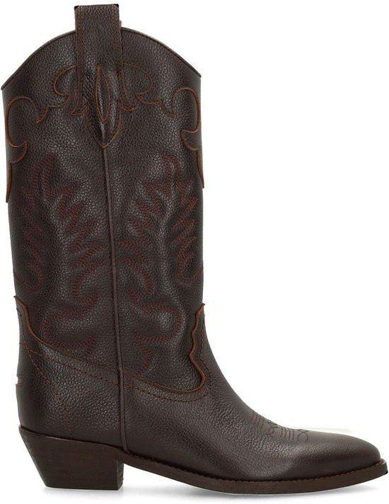 Sacha - Dames - Bruine leren cowboylaarzen met sierstiksels - Maat 42