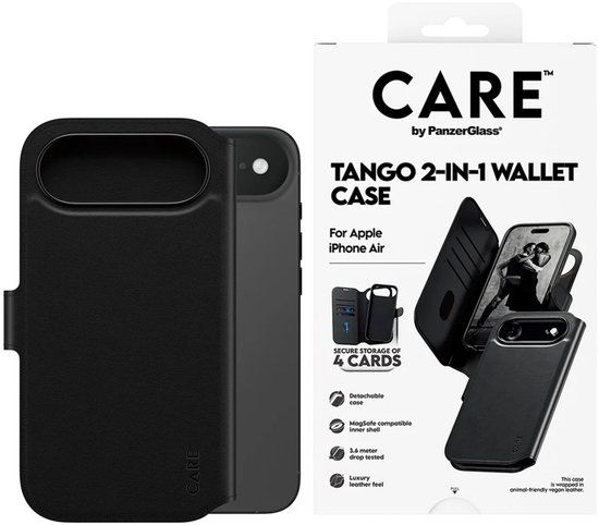 PanzerGlass Tango 2In1 Wallet Case Voor iPhone Air Magsafe Met Ruimte Voor 1 Pasje - Zwart