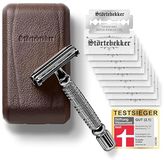 Störtebekker® Premium Safety Razor 'Hamburg' (Zwart) - incl. leren etui (Café) en 10 scheermesjes