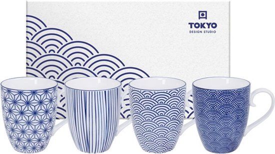 Tokyo Design Studio Nippon Blue Mokken Set - 4 stuks - 380 ml