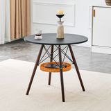 MODFU Ronde Eettafel - Met Opbergkorf - Scandinavisch - Voor Eethoek - MDF En Massief Hout - Zwart En Walnootkleur - 80 Cm