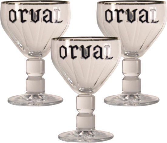 Orval Bierglas - 33cl (Set van 3) - Origineel glas van de brouwerij - Glas op voet - Vaatwasserbestendig
