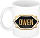 Bellatio Decorations Naam cadeau mok - heren - Owen - gouden embleem - 300 ml - meester - bedankje - afscheid