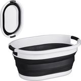 Merkloos Relaxdays opvouwbare wasmand - 36 liter - kunststof - ruimtebesparend inklapbaar - handvatten - zwart-wit