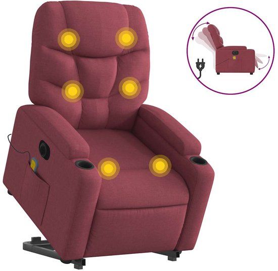 vidaXL Sta-op-massagestoel elektrisch verstelbaar stof wijnrood