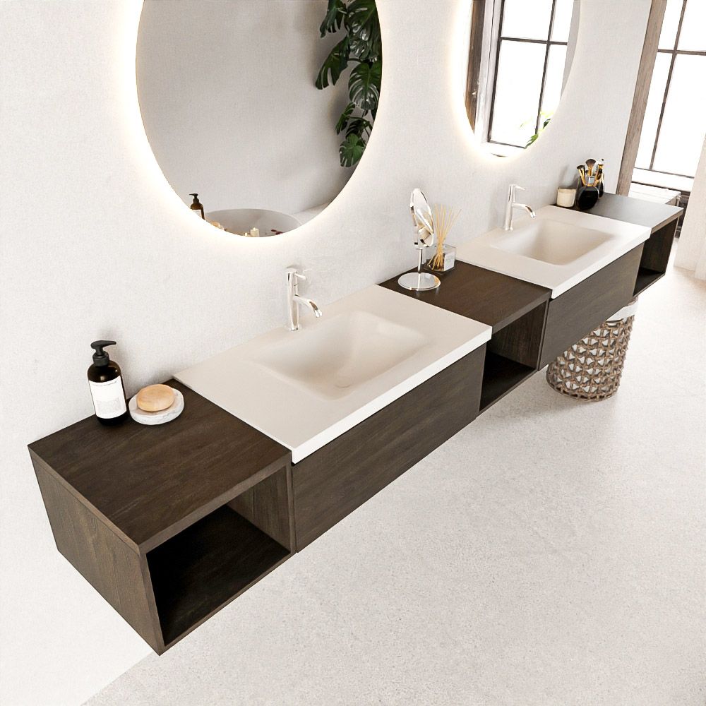 Mondiaz Bukla badmeubel 280cm Dark Brown & Talc - 2 lades en 2 kraangaten