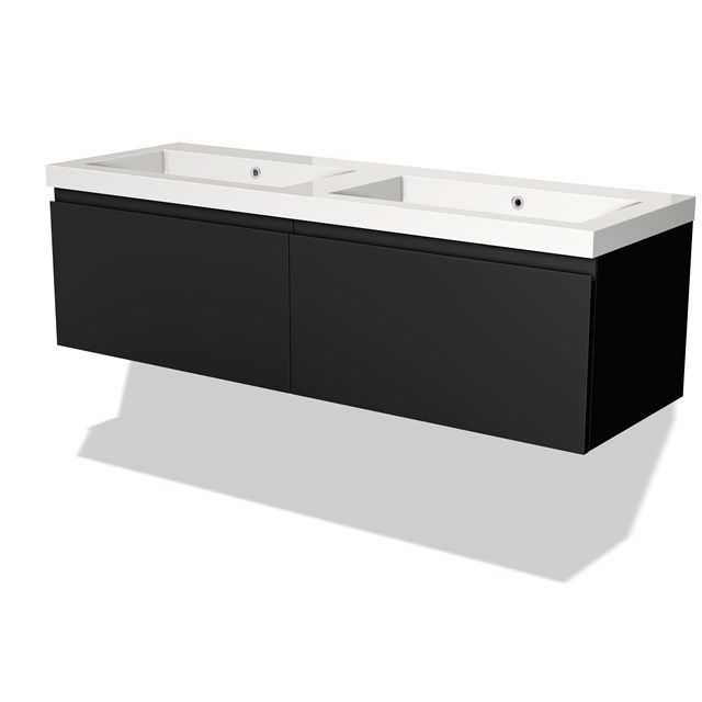 Maxaro Badkamermeubel 140cm Modulo Mat Zwart 2 Lades Greeploos Wastafel Mineraalmarmer