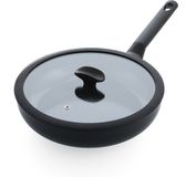 BK Enjoy Hapjespan 28cm met deksel – 3.4L – PFAS-vrije antikleeflaag – Hapjespan inductie – Keramische pan - Ovenbestendig tot 160°C - Koudgrepen - Met glazen deksel - Zwart