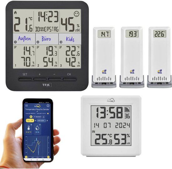 TFA Dostmann TFA.me Starter Set met WLAN Gateway en KLIMA@HOME 2 35.8109.02 Draadloze thermo- en hygrometer Zwart, Wit