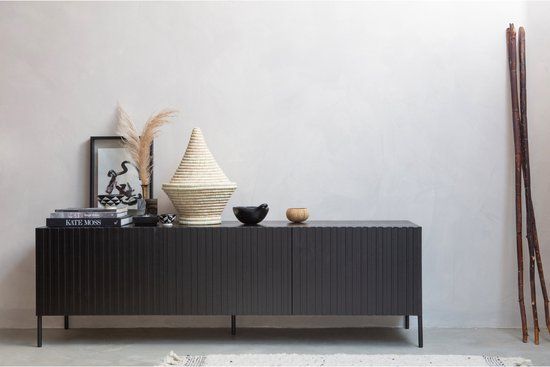 WOOOD Grand Gravure TV Meubel - Grenen - Zwart - 56x180x46