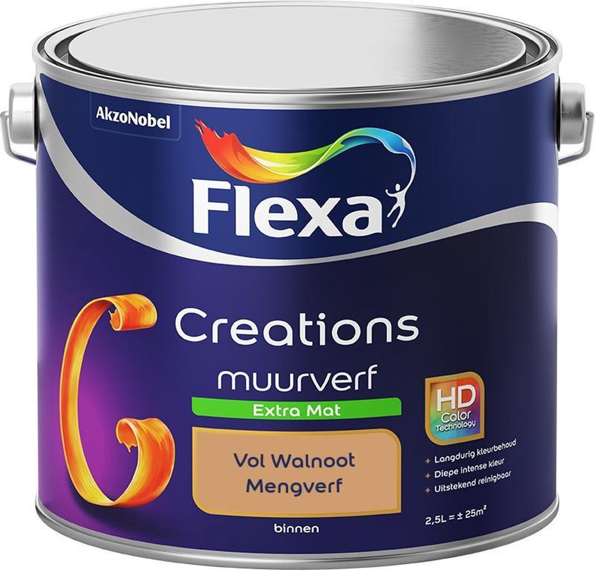 FLEXA Creations Muurverf - Extra Mat - Mengkleuren Collectie - Vol Walnoot - 2,5 liter