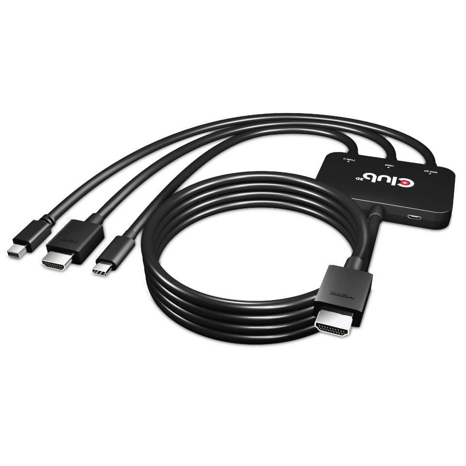 CLUB3D USB Type C + HDMI + MiniDisplayPort 1.2 naar HDMI 4K60Hz HDR Adapter Zwart