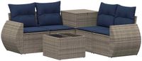 vidaXL Bankstel 2 zitplaatsen Grijs en Marineblauw Poly Rattan en Staal