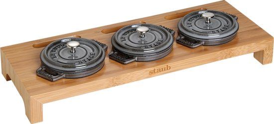 Staub Serveerplank voor 3 mini cocottes, hout, 42 x 16 x 5 cm, 1 stuk