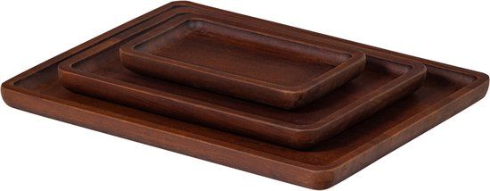 WOOOD Trayla Dienblad - Mangohout - Bruin - Set Van 3