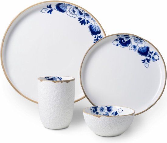 Heinen Delfts Blauw Blauw Bloesem Serviesset - 4 Delig