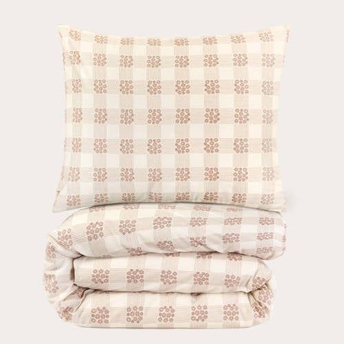 NOUS Kids katoenen dekbedovertrek 1-persoons (140x200 cm) Beige Ruit