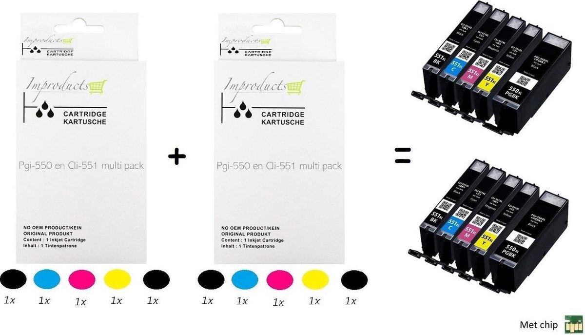 Improducts Improducts® Inkt cartridges - Alternatief Canon PGI-550 550xl / CLI-551 XL cli-551xl 10 box