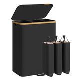 SONGMICS Wasmand met deksel en uitneembare waszak - 170 liter - 60 x 38,5 x 75 cm - Inktzwart