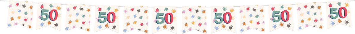 Folat 26883 Decoratie wit met kleurrijke ster vlaggenbanner-50-Starburst-6 meter vrolijk en kleurrijk voor kinderen en volwassenen verjaardag, meerkleurig