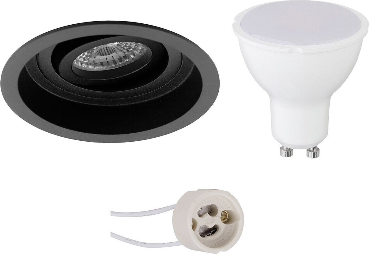 Qualu LED Spot Set - Proma Domy Pro - GU10 Fitting - Dimbaar - Inbouw Rond - Mat Zwart - 6W - Warm Wit 3000K - Verdiept - Kantelbaar - Ø105mm