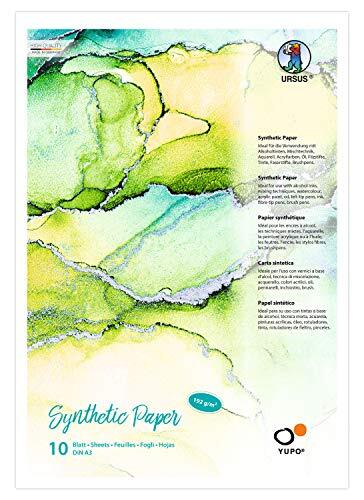 Ursus Yupo 16274000 synthetisch papier, DIN A3, 10 vellen, 192 g/m², synthetisch, glad oppervlak, scheur- en waterbestendig, uv-lichtecht, extreem duurzaam, 100% recyclebaar, veelzijdig bruikbaar, wit