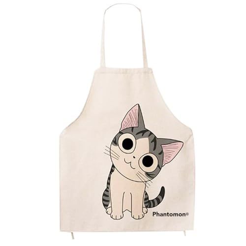 PHANTOMON Leuke kat schort Japanse stijl mooie grappige katoenen vrouw Bib Chef Keukenschort voor vrouwen en mannen