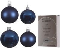 Kaemingk B.V. Lot complet de boules de Noël en verre bleu foncé brillant/mat 38x pièces - 18x 4 cm et 20x 6 cm - Incluant 50x crochets