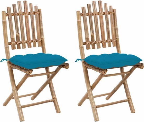 vidaXL Tuinstoelen 2 stuks met kussens, bamboe, lichtblauw
