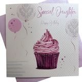 WHITE COTTON CARDS WB188 wenskaart voor verjaardag, opschrift Special Daughter, motief Cupcake, wit