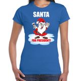 Bellatio Decorations Santa for president Kerstshirt / Kerst t-shirt blauw voor dames - Kerstkleding / Christmas outfit XL