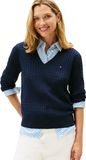 Tommy Hilfiger CO-kabel dames FINE GG V-NK LS SWT WW0WW44987 trui, blauw (Dark Night Navy), XL