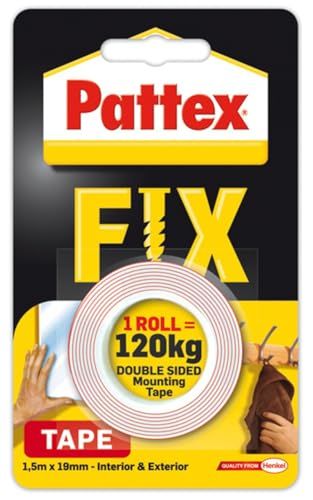 Zelfklevende Pattex Fix Zelfklevende tape 120 kg, rood, dubbelzijdig, 19 mm x 1,5 m
