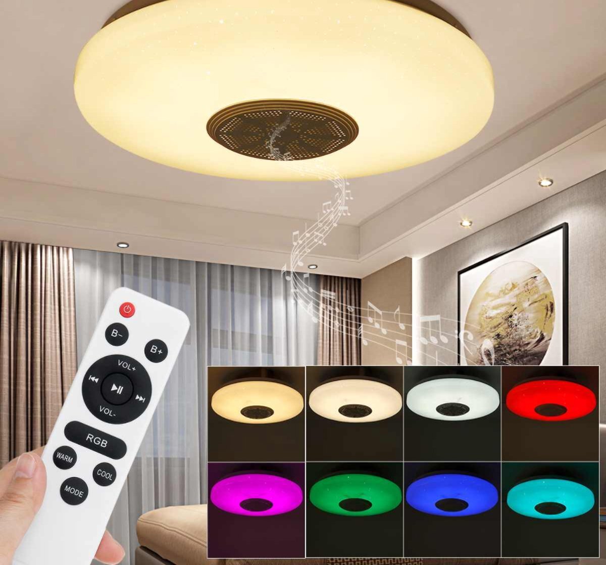 Lichtendirect LED Smart plafondlamp met bluetooth speaker- APP- RGB Kleuren- Afstandsbediening - 72W- Slaapkamer- Woonkamer- Kinderkamer - Lichtsterkte instelbaar