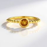 Cavill - Vergulde 925 Sterling Zilveren Ring - 0,31 ct Braziliaanse Scapoliet - Rond Briljant - Stijlvol Parelpatroon Bezelzetting