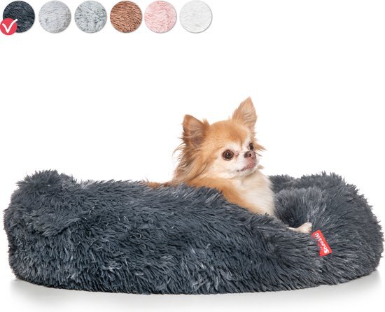 Snoozle Hondenmand en Kattenmand - Superzacht en Luxe - Wasbaar - Donut - Fluffy - Hondenkussen - 50cm - Grijs donkergrijs