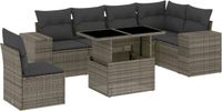 vidaXL 7-delige dining loungeset met kussens, polyrattan, grijs
